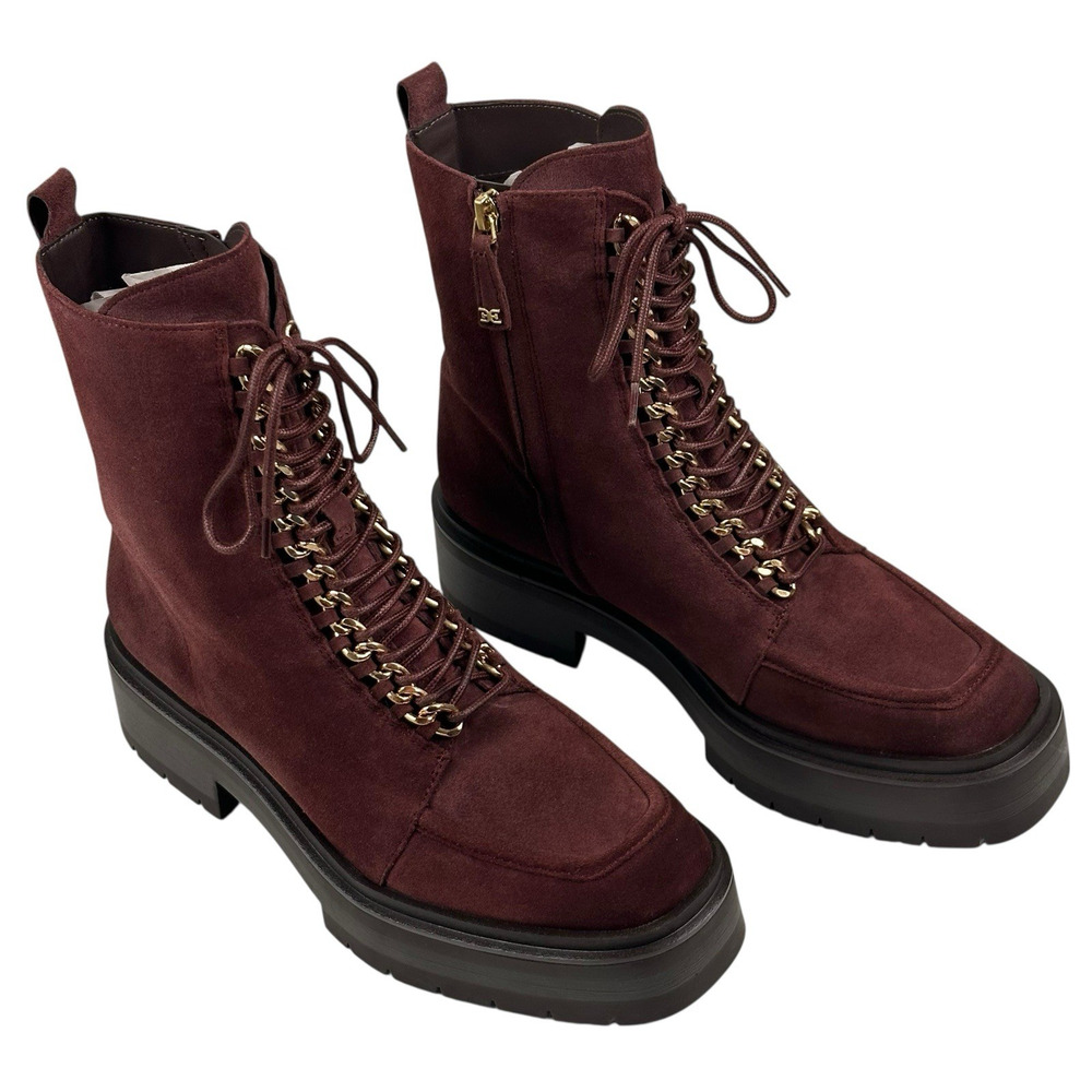 Sam Edelman Lovrin Platform Combat Boots Spiced Pecan Suede Womens 9.5M Zip New